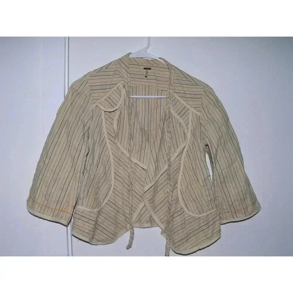 Rare Free People 100% Cotton Cropped Vintage Jacket Yellow Strips Y2K Modest - Picture 1 of 9